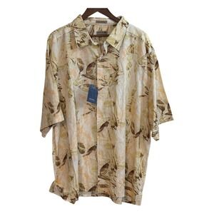 Natural Blue Button Up Shirt Mens 3X Melon BT Linen Blend Tropical Floral NEW‎